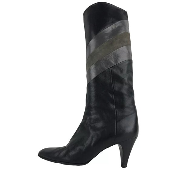 Rene Caty Womens Gray Leather Pointed Toe Cone Heel Knee High Boots Size 6 - Picture 2 of 10